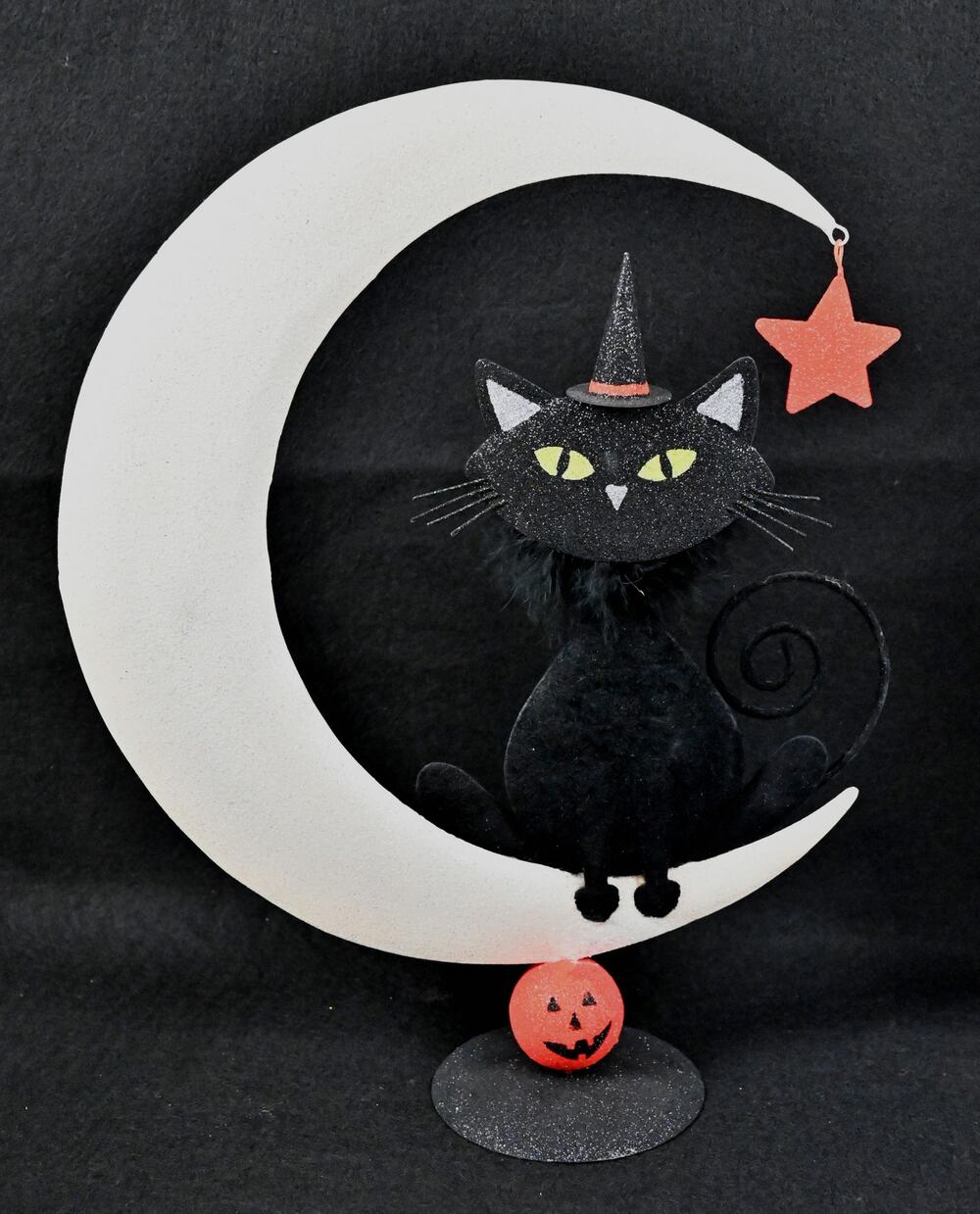 Pier 1 Imports Metal Glitter Black Cat on Crescent Moon Halloween Decor